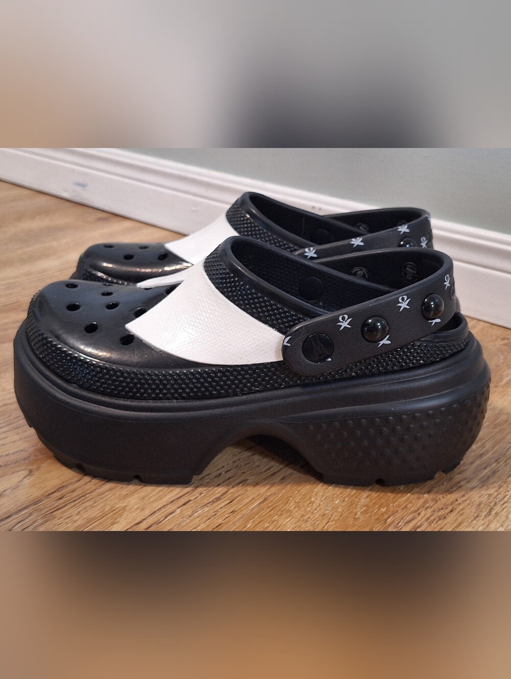 Wednesday Stomp Black & White Platform Crocs - 8 - Picture 2 of 11